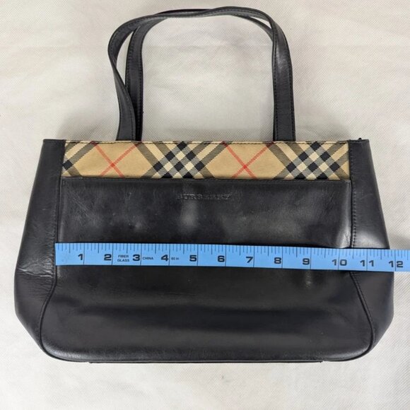 Vintage BURBERRY Nova Check Leather Handbag Black/Beige - Picture 9 of 12